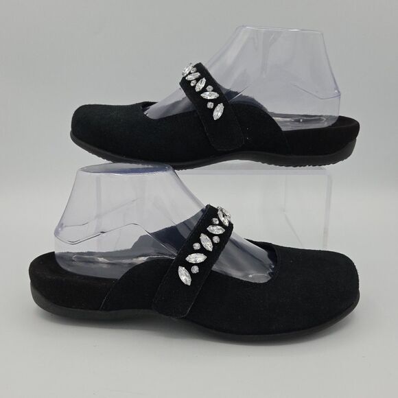 Vionic Shoes Womens 8 Jenelle Mary Jane Mules Black Suede Slip On Rhinestone EUC - Picture 1 of 10